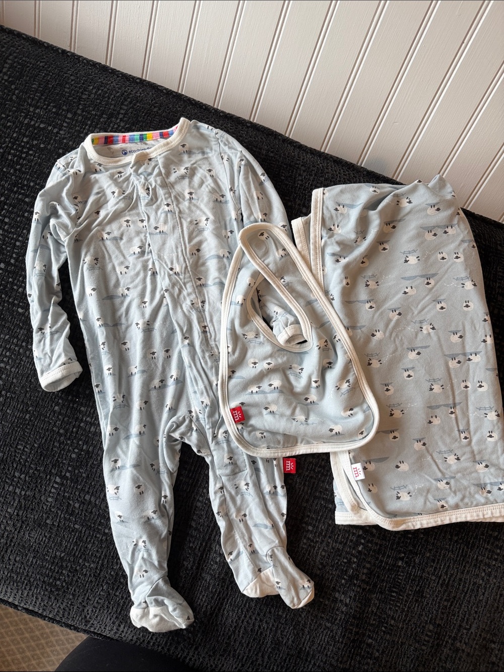 Magnetic Me Light Blue Sheep Footed One-Piece with Bib & Blanket